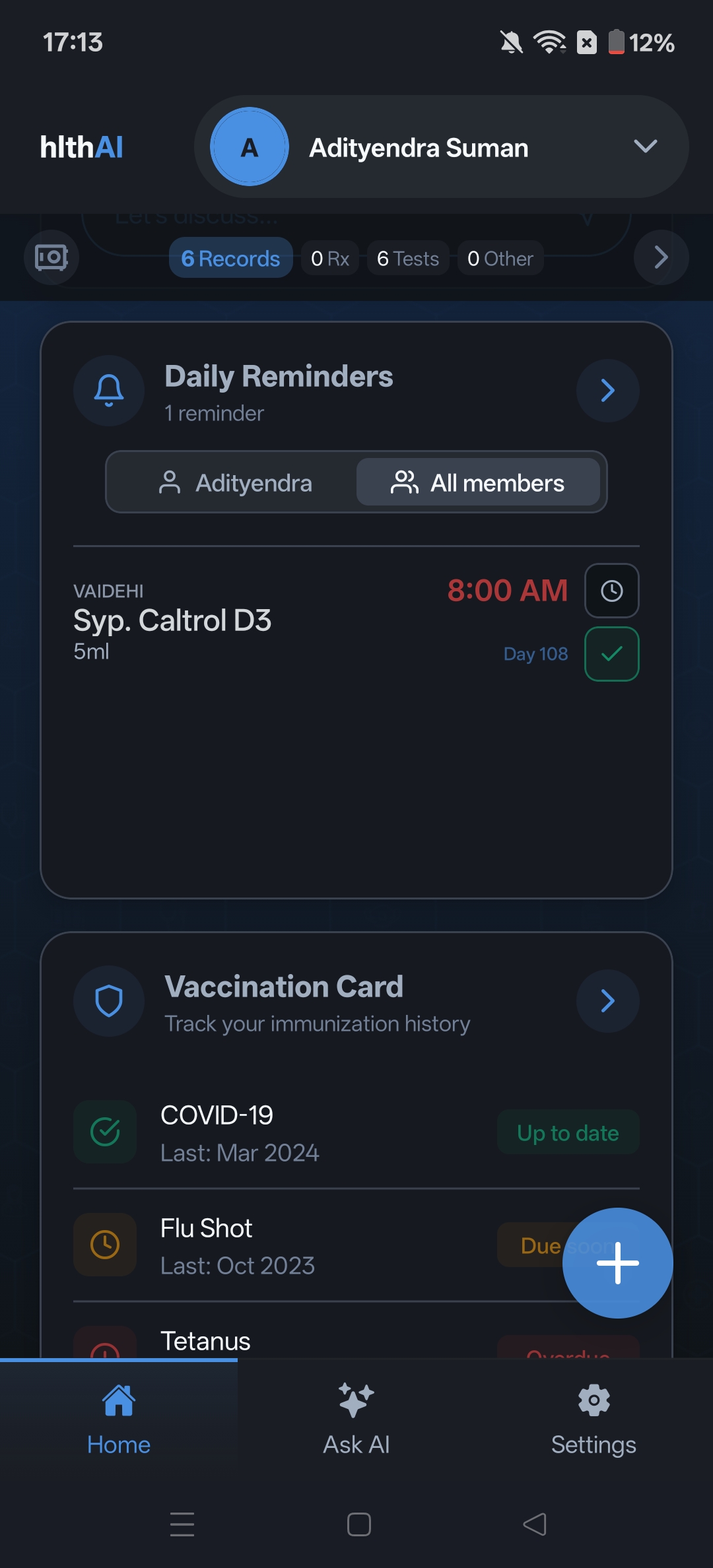 Daily Reminders & Vaccination Card